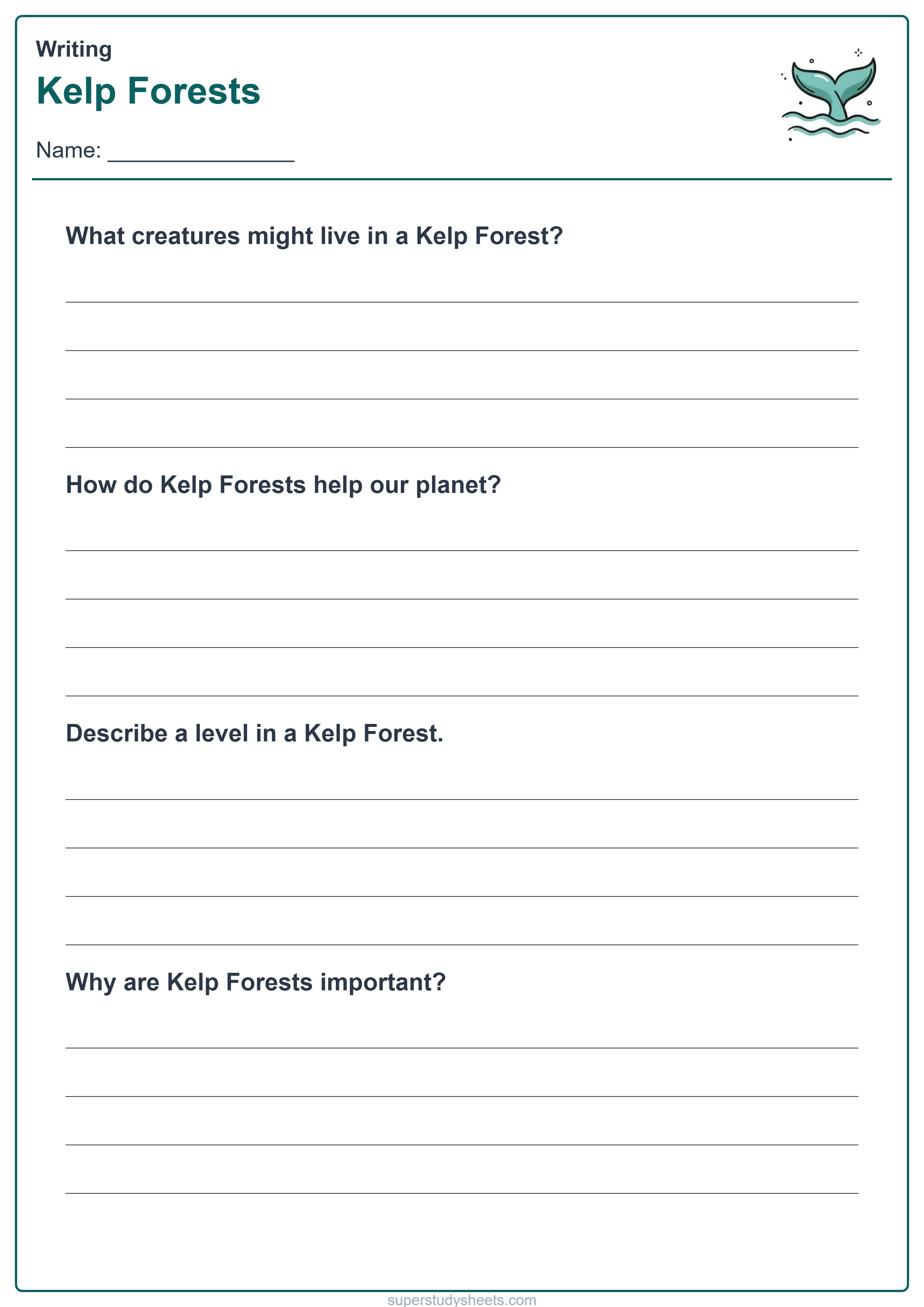 Printable Kelp Forests writing worksheet – Explore level